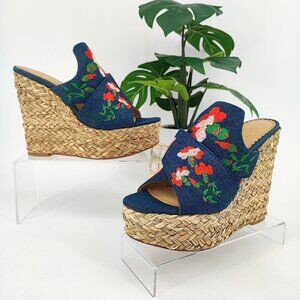 Ash Women’s Bahia Mules Embroidered Wedge Slides Platform Sandals Size 5.5US
